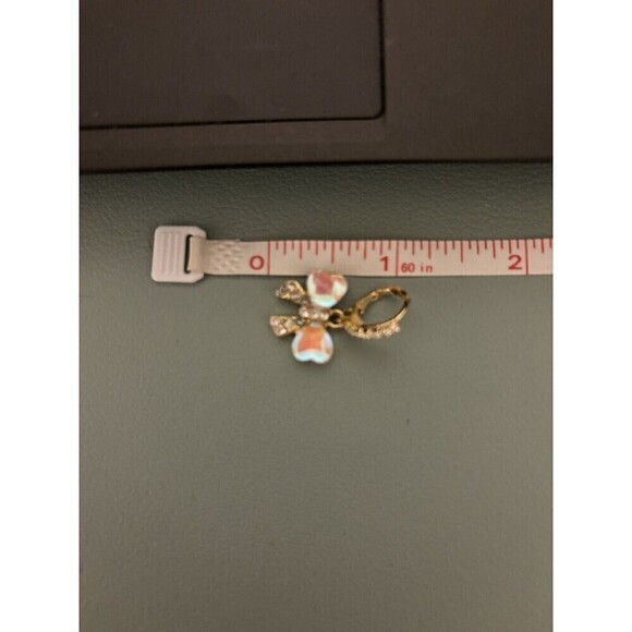 Bow Knot Drop Earrings Inlay Rhinestones Faux Moonstone Dangling Goldtone - Picture 4 of 5